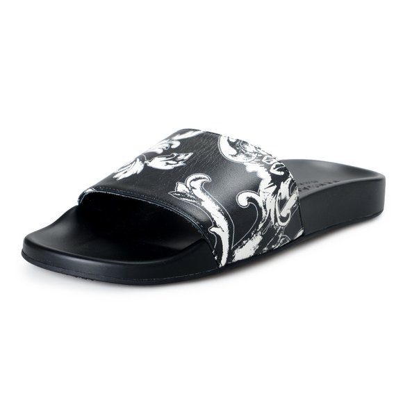 Versace Black Floral Leather Slides Flip Flops main image 8